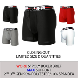 Parent UFM Underwear for Men Work Polyester 6 inch Original Max Boxer Brief Multi 250 Hidden